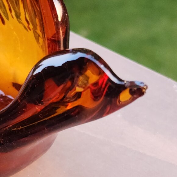 Amber Glass Bird in Flight Votive Holder 8 in wide 4 in high Tea Light Holder - Picture 7 of 9
